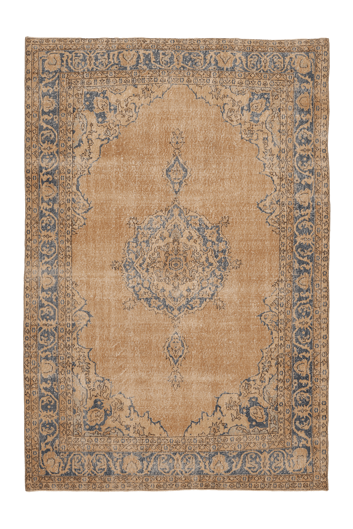 Vintage Isparta Turkish Area Rug 7x10 ft — Beige & Blue Floral