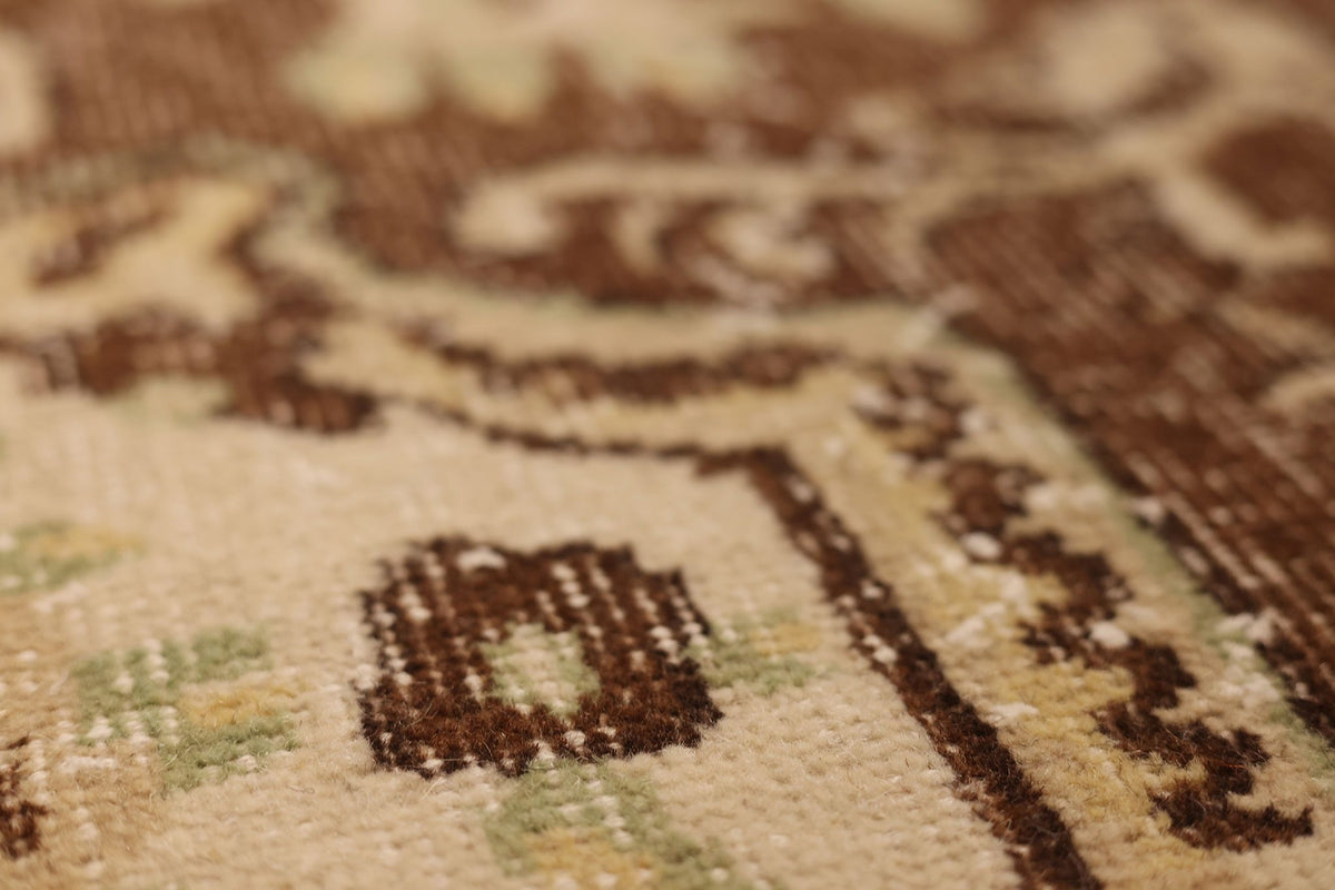 Vintage Isparta Turkish Area Rug 6x9 ft — Beige & Brown Floral
