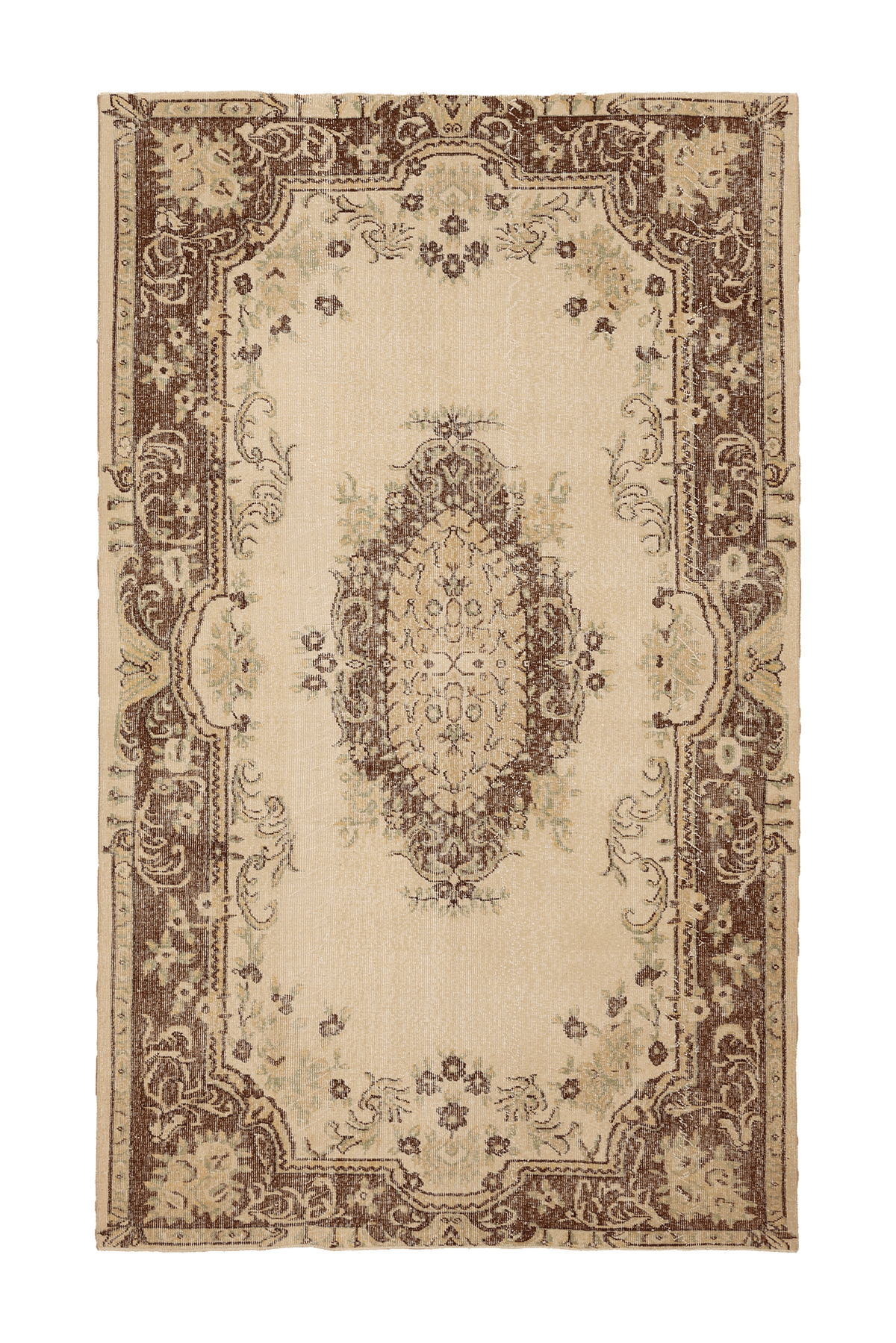 Vintage Isparta Turkish Area Rug 6x9 ft — Beige & Brown Floral
