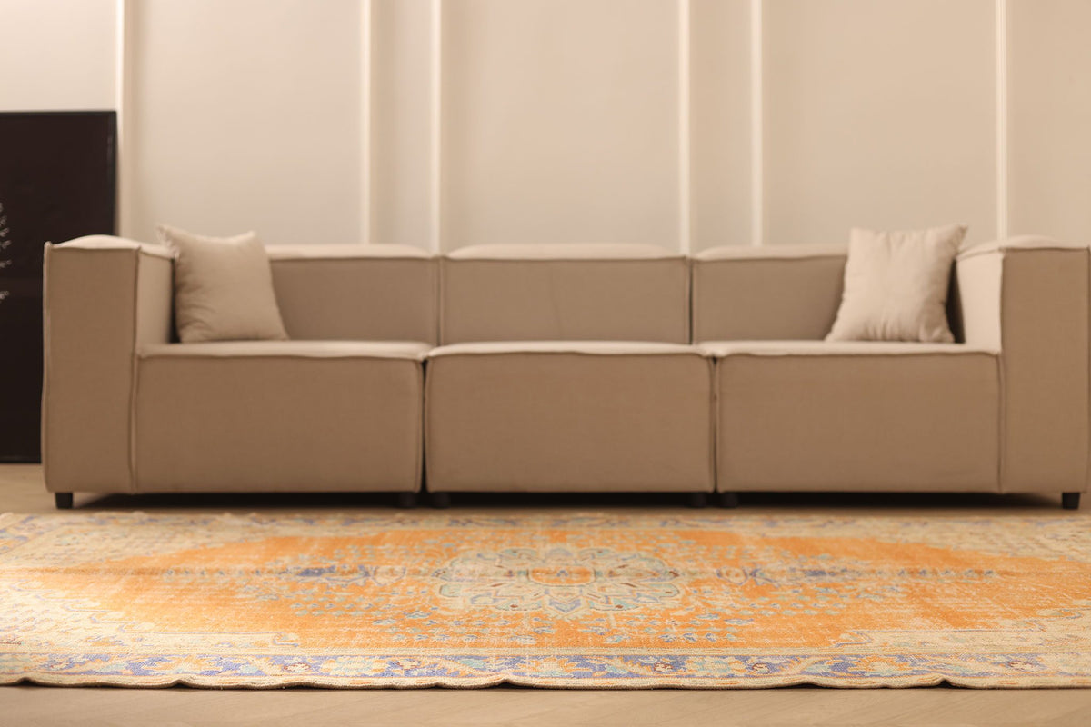 Vintage Manisa Turkish Area Rug 6x10 ft — Orange & Blue Floral