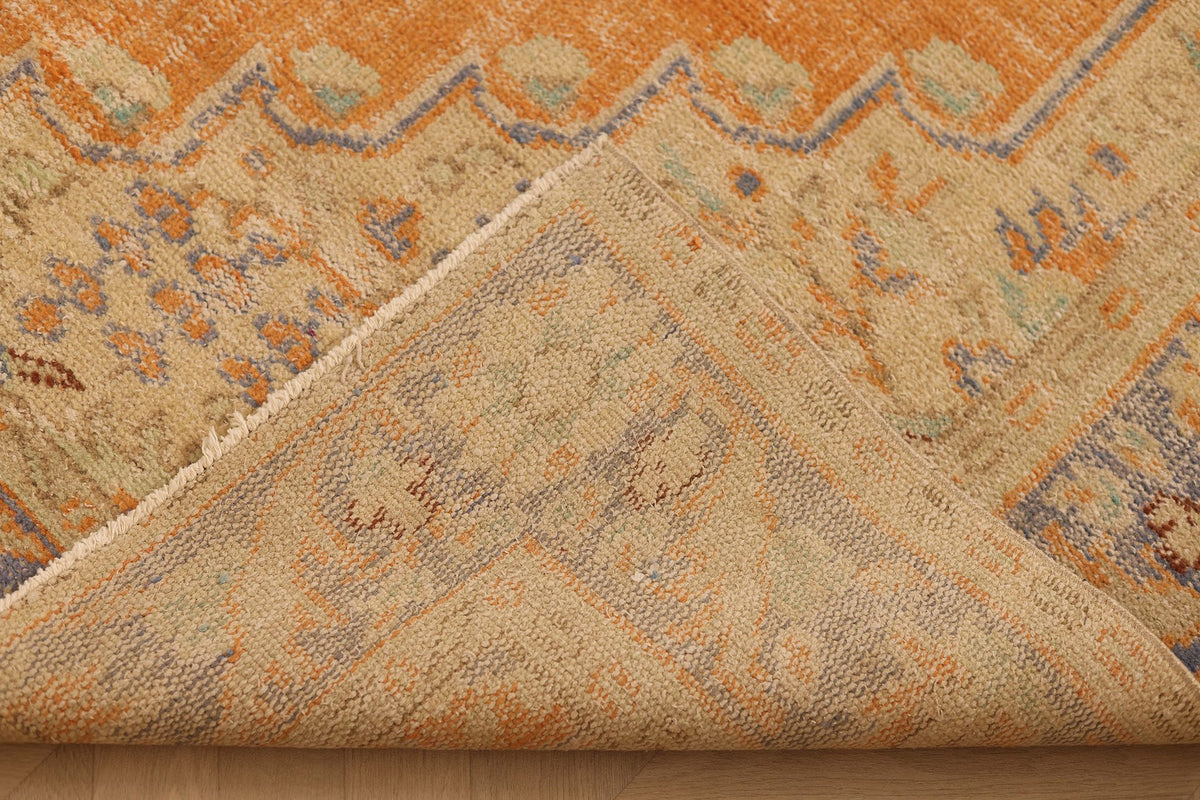 Vintage Manisa Turkish Area Rug 6x10 ft — Orange & Blue Floral