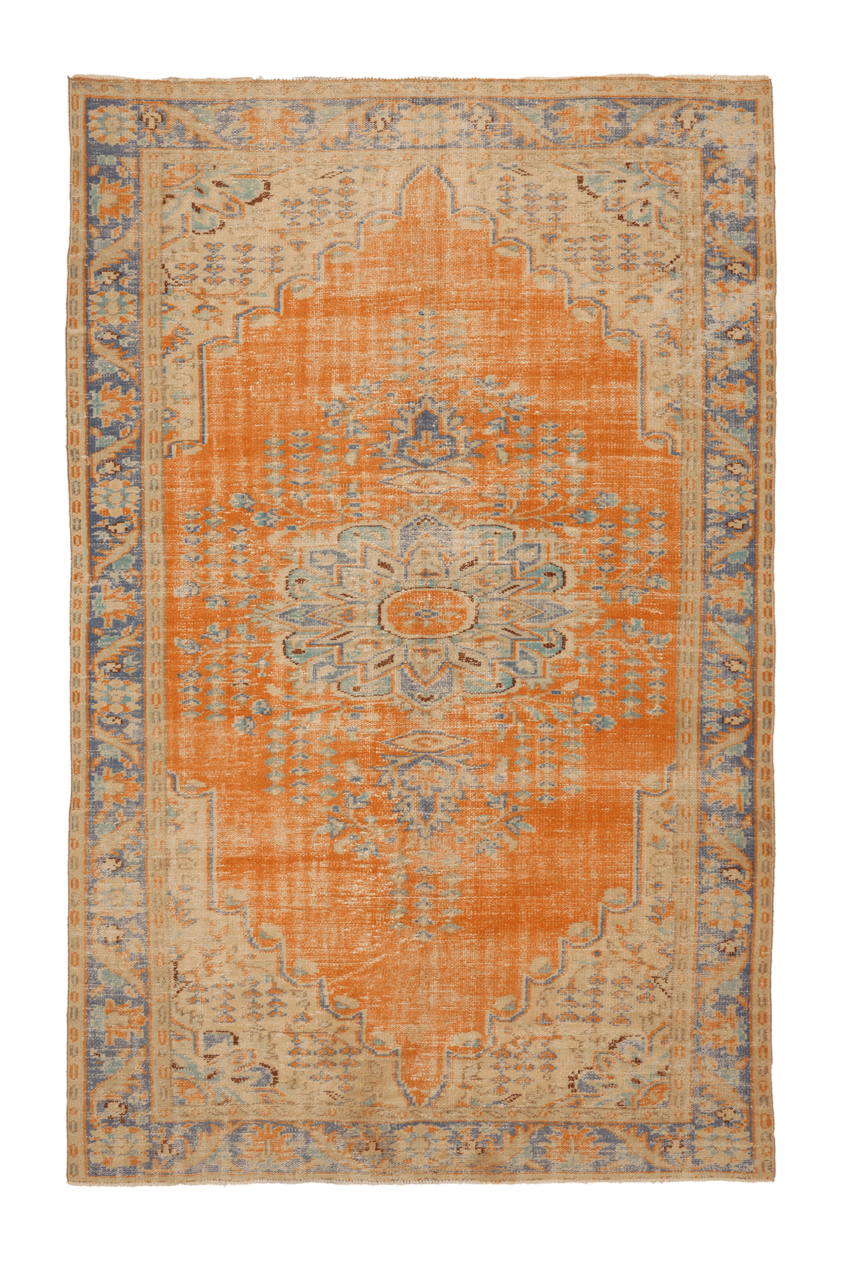 Vintage Manisa Turkish Area Rug 6x10 ft — Orange & Blue Floral