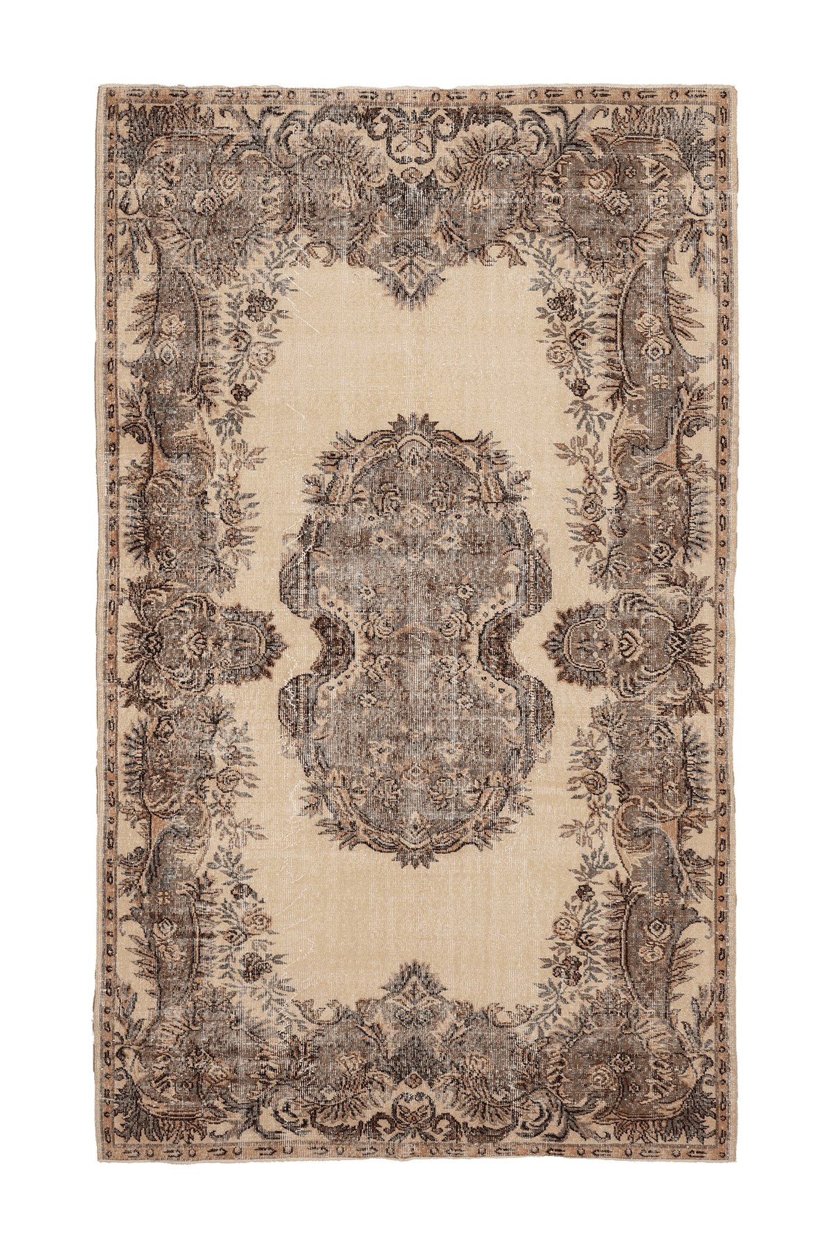 Vintage Isparta Turkish Area Rug 6x10 ft — Beige & Brown Floral