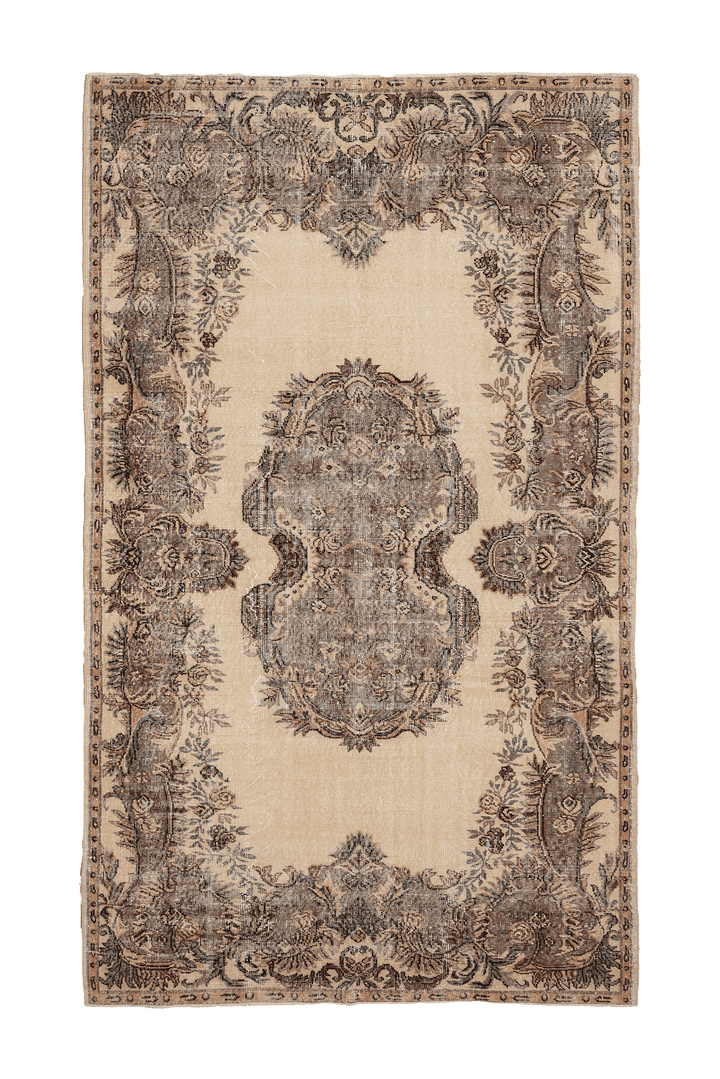 Vintage Isparta Turkish Area Rug 6x10 ft — Beige & Brown Floral