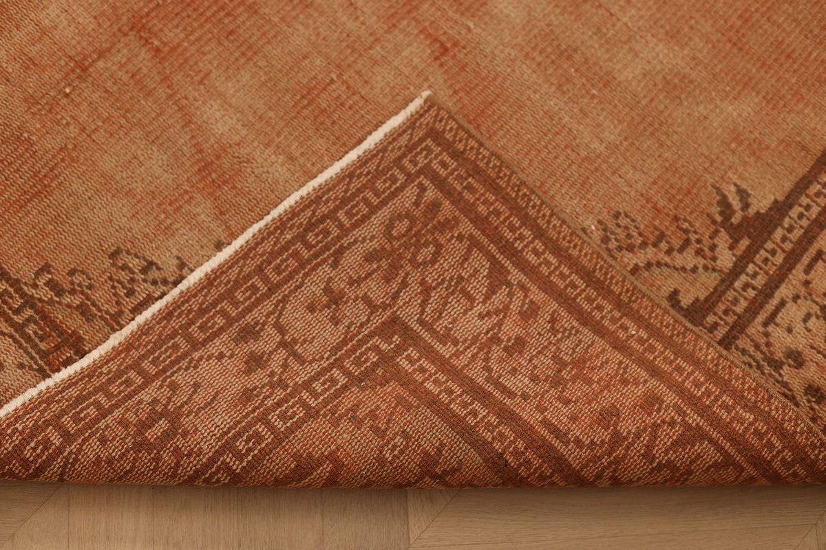 Vintage Manisa Turkish Area Rug 5x8 ft — Orange & Brown Floral