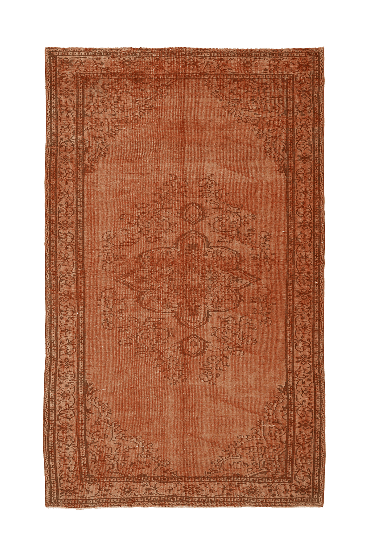 Vintage Manisa Turkish Area Rug 5x8 ft — Orange & Brown Floral