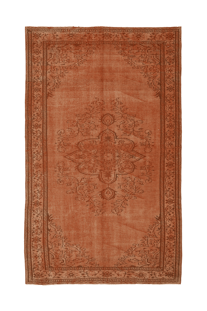 Vintage Manisa Turkish Area Rug 5x8 ft — Orange & Brown Floral