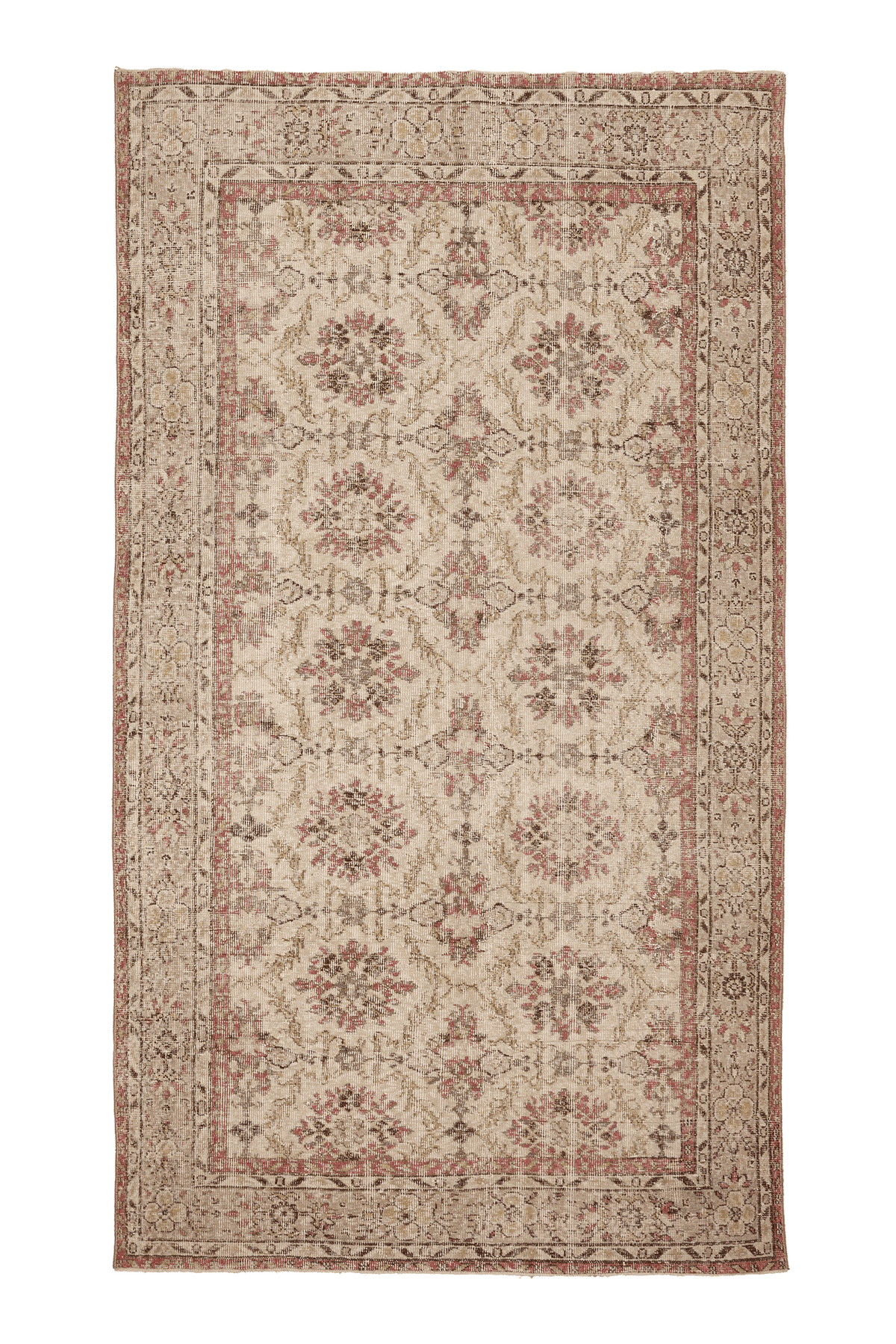 Vintage Isparta Turkish Area Rug 6x10 ft — Beige & Red Floral