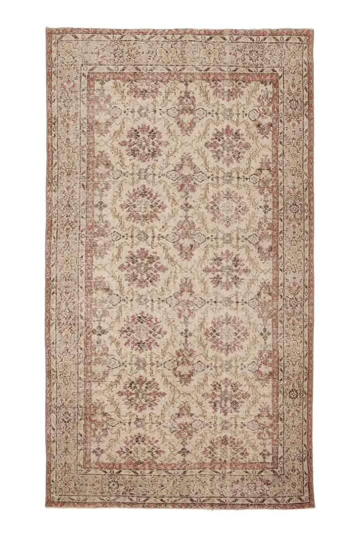Vintage Isparta Turkish Area Rug 6x10 ft — Beige & Red Floral