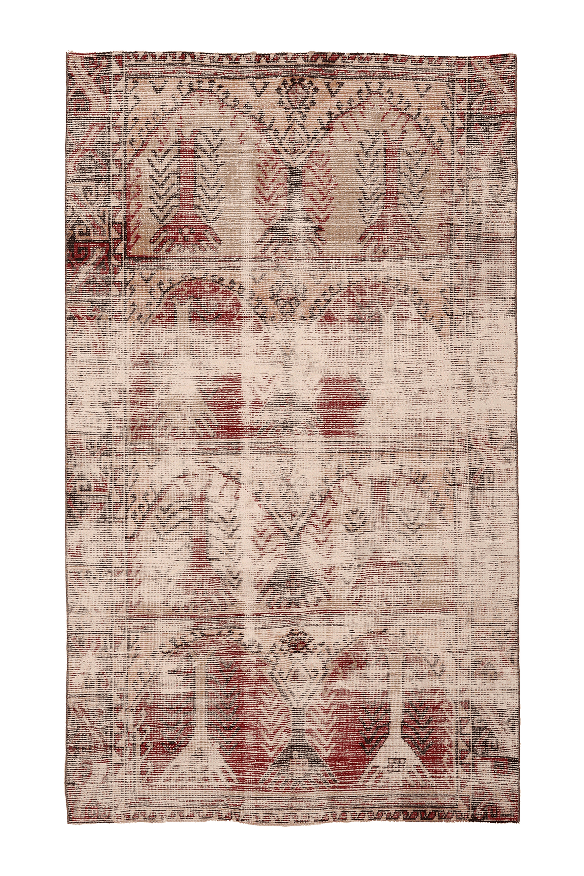 Vintage Niğde Turkish Area Rug 5x8 ft — Beige & Red Geometric