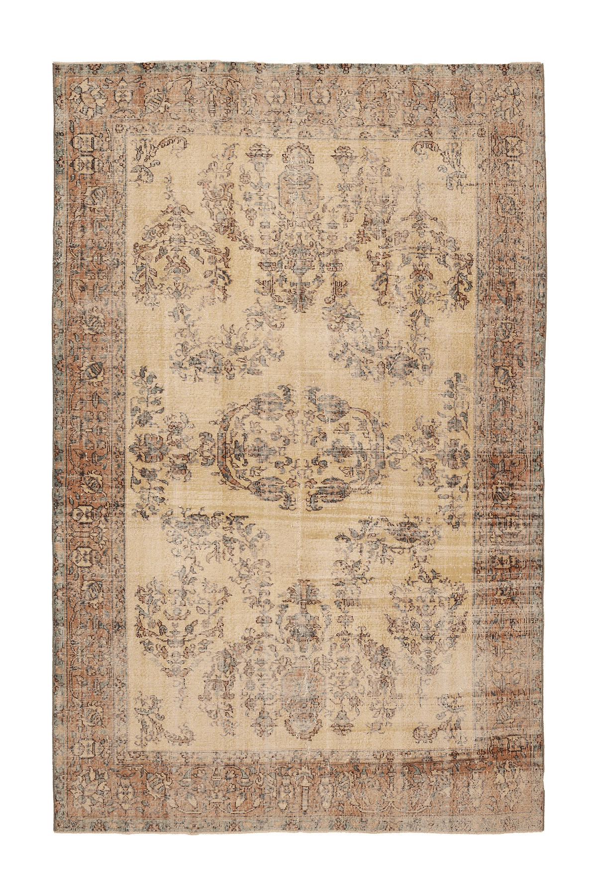 Vintage Isparta Turkish Area Rug 7x10 ft — Beige & Brown Floral