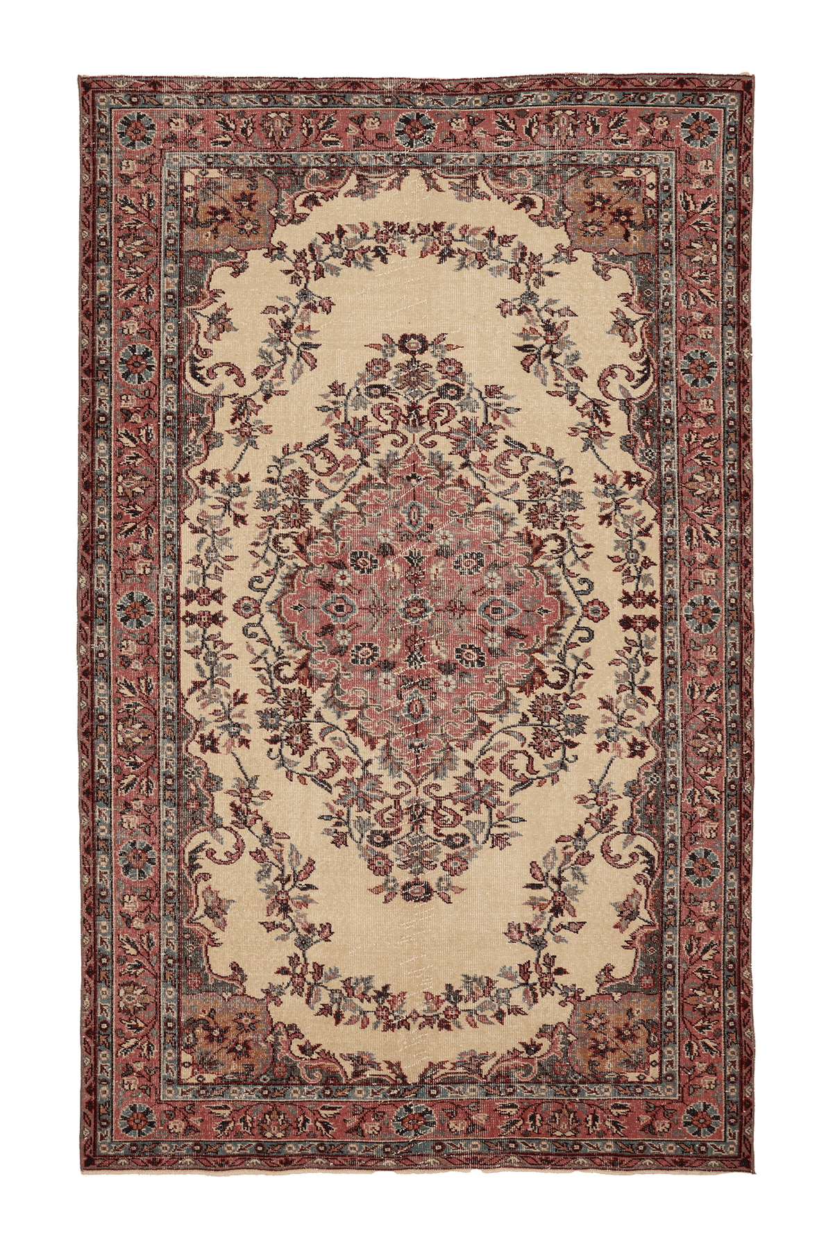 Vintage Isparta Turkish Area Rug 6x10 ft — Beige & Red Floral