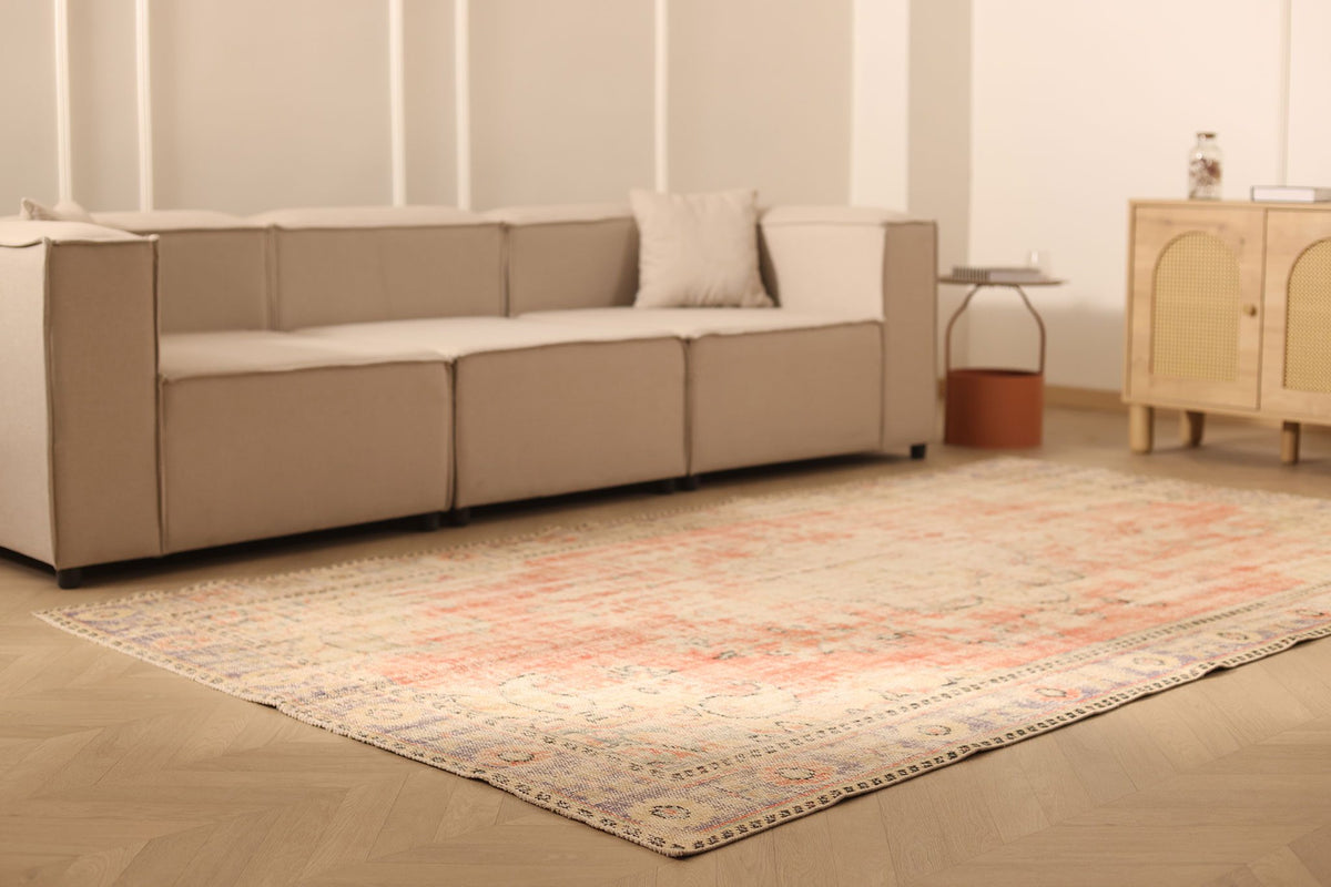 Vintage Manisa Turkish Area Rug 6x10 ft — Orange & Beige Floral