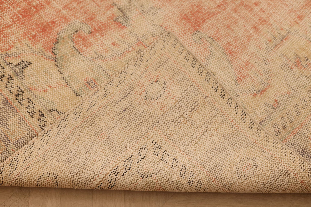 Vintage Manisa Turkish Area Rug 6x10 ft — Orange & Beige Floral