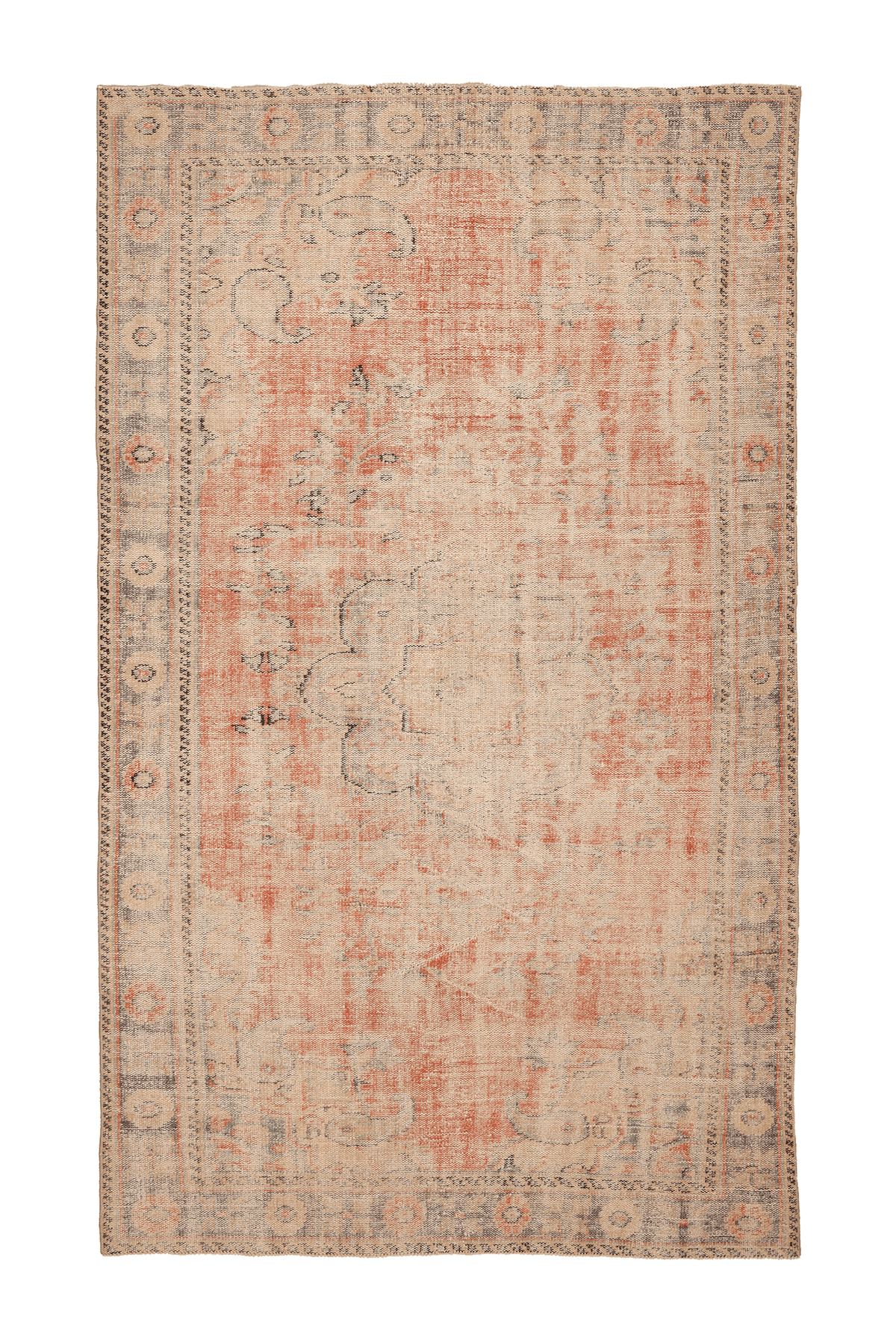 Vintage Manisa Turkish Area Rug 6x10 ft — Orange & Beige Floral