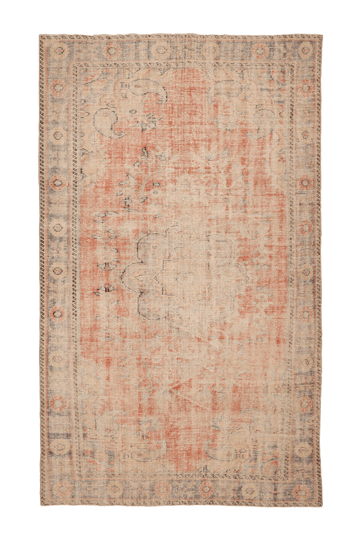 Vintage Manisa Turkish Area Rug 6x10 ft — Orange & Beige Floral
