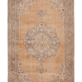 Vintage Isparta Turkish Area Rug 7x11 ft — Orange & Beige Floral
