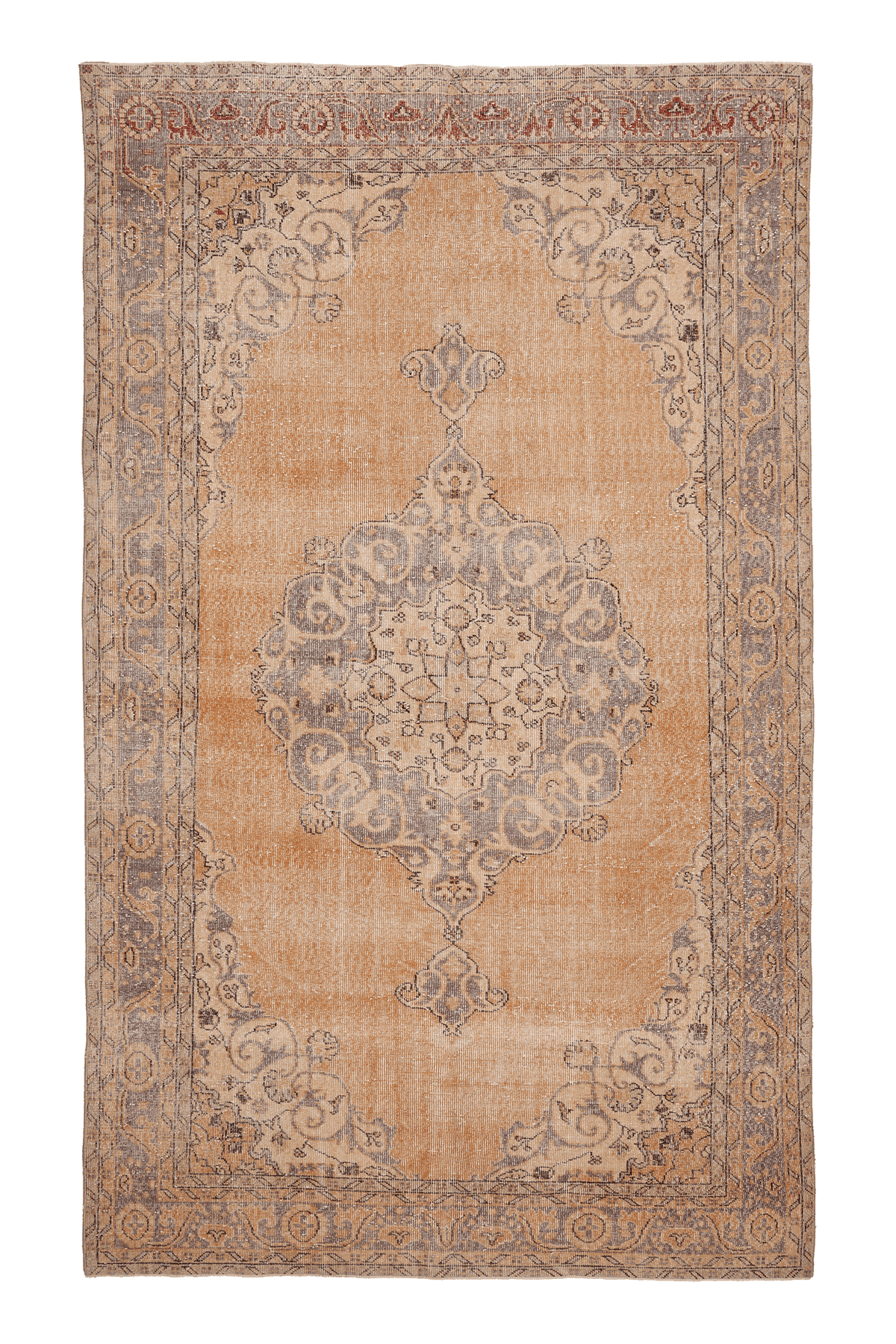 Vintage Isparta Turkish Area Rug 7x11 ft — Orange & Beige Floral