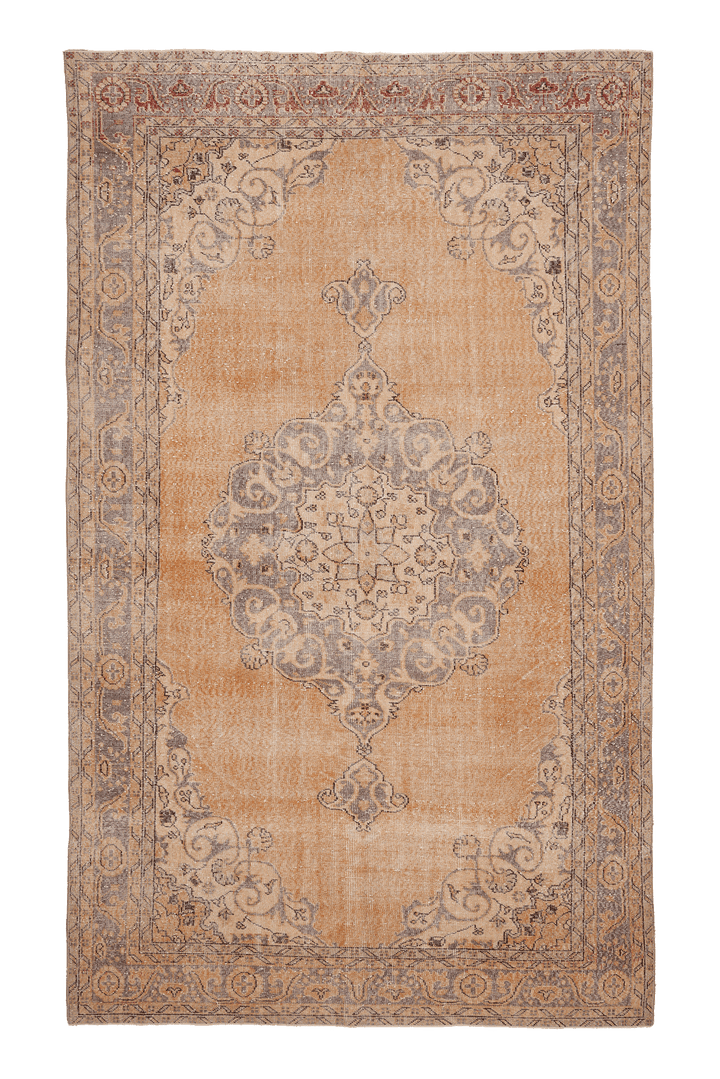 Vintage Isparta Turkish Area Rug 7x11 ft — Orange & Beige Floral