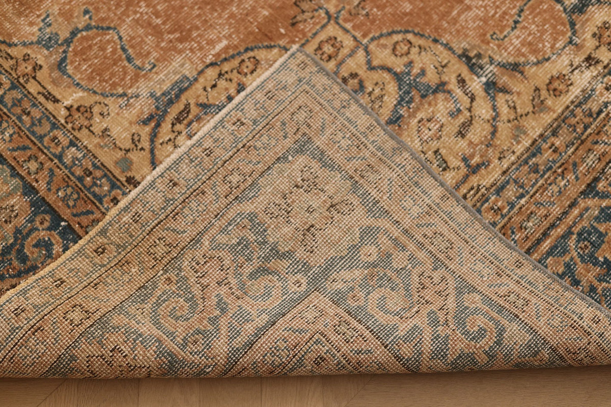 Vintage Isparta Turkish Area Rug 7x10 ft — Orange & Blue Floral