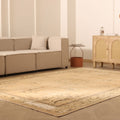 Vintage Isparta Turkish Area Rug 7x10 ft — Beige & Brown Floral