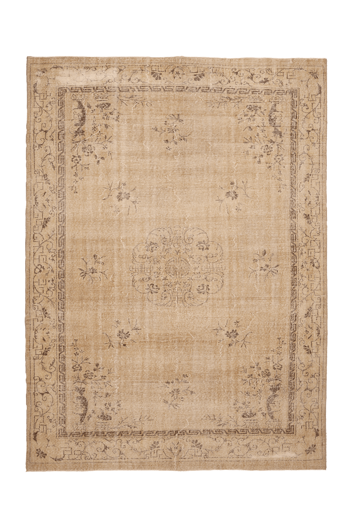 Vintage Isparta Turkish Area Rug 7x10 ft — Beige & Brown Floral