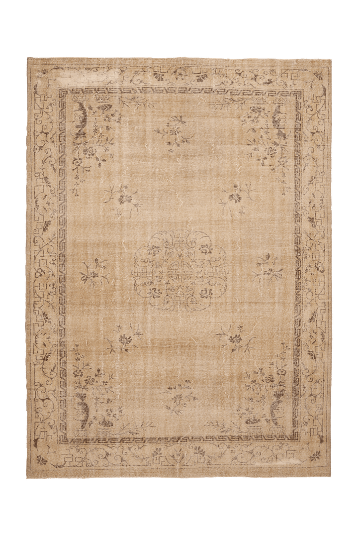Vintage Isparta Turkish Area Rug 7x10 ft — Beige & Brown Floral