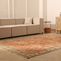 Vintage Isparta Turkish Area Rug 7x10 ft — Orange & Beige Floral
