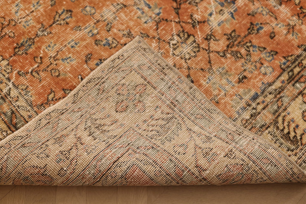 Vintage Isparta Turkish Area Rug 7x10 ft — Orange & Beige Floral