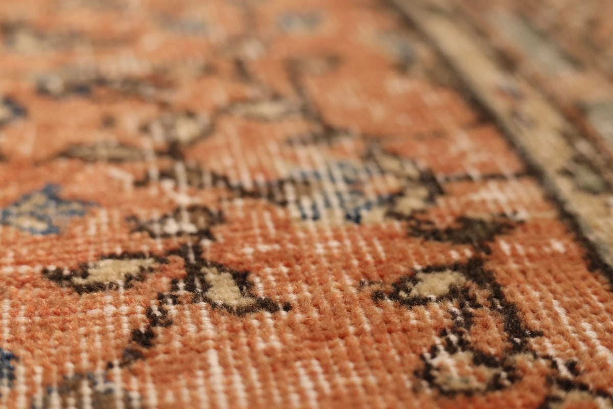 Vintage Isparta Turkish Area Rug 7x10 ft — Orange & Beige Floral