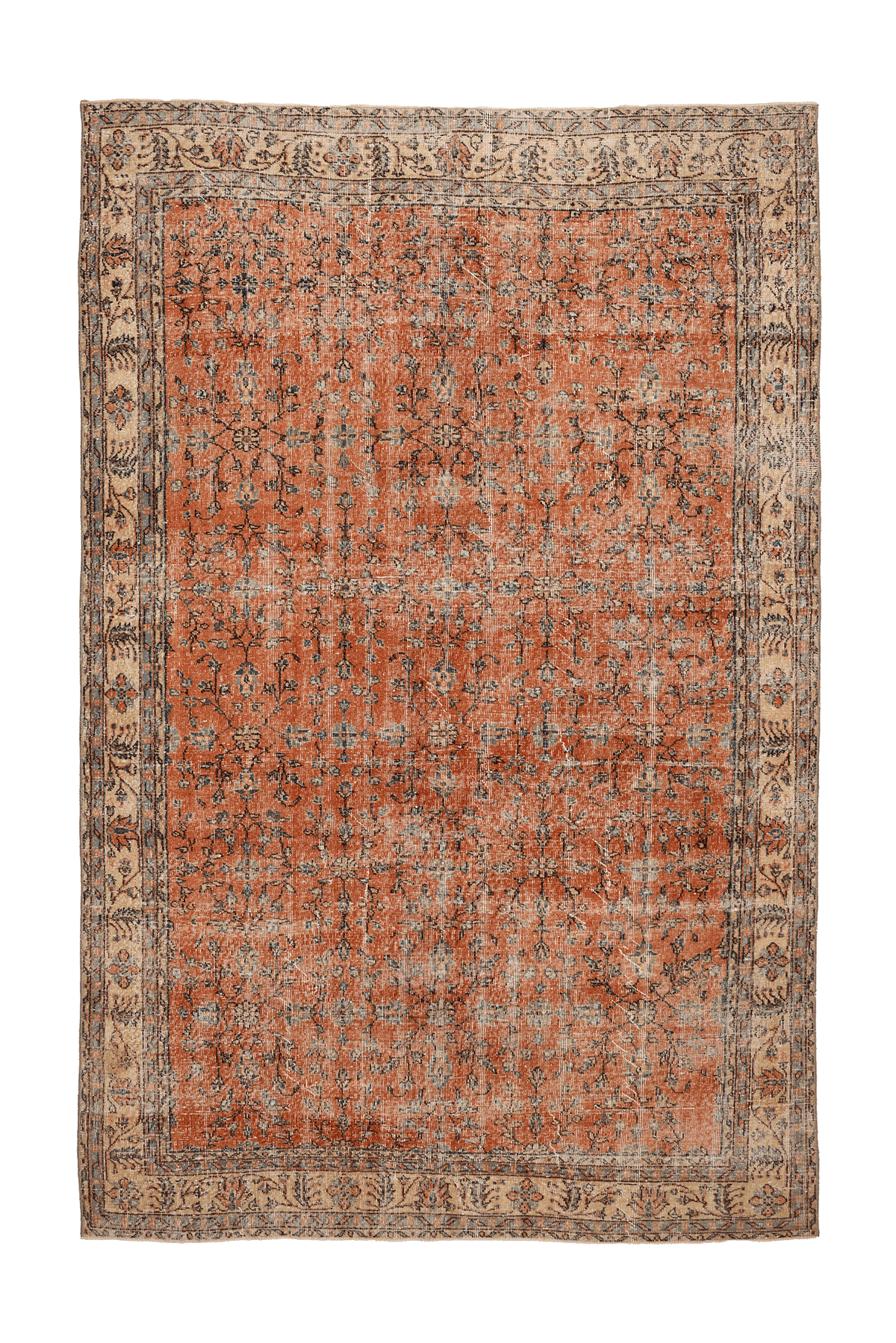 Vintage Isparta Turkish Area Rug 7x10 ft — Orange & Beige Floral