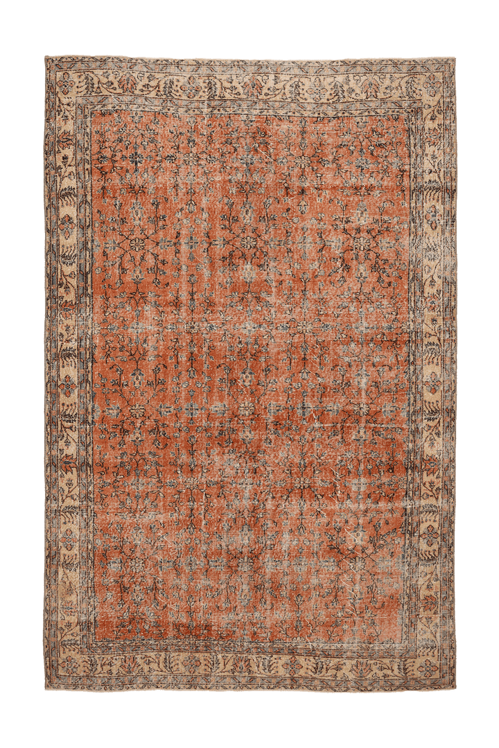 Vintage Isparta Turkish Area Rug 7x10 ft — Orange & Beige Floral