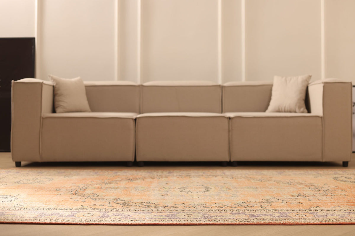 Vintage Manisa Turkish Area Rug 6x10 ft — Orange & Beige Floral