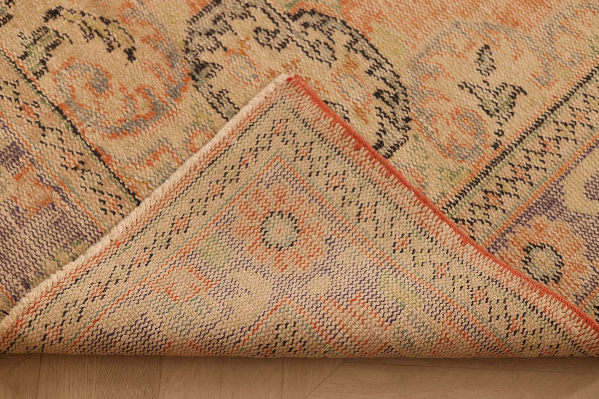 Vintage Manisa Turkish Area Rug 6x10 ft — Orange & Beige Floral
