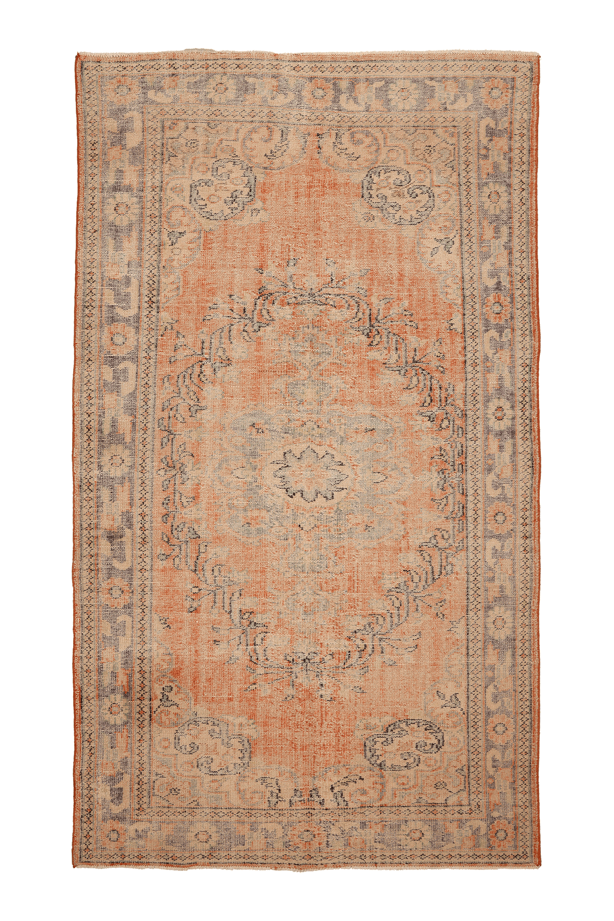 Vintage Manisa Turkish Area Rug 6x10 ft — Orange & Beige Floral