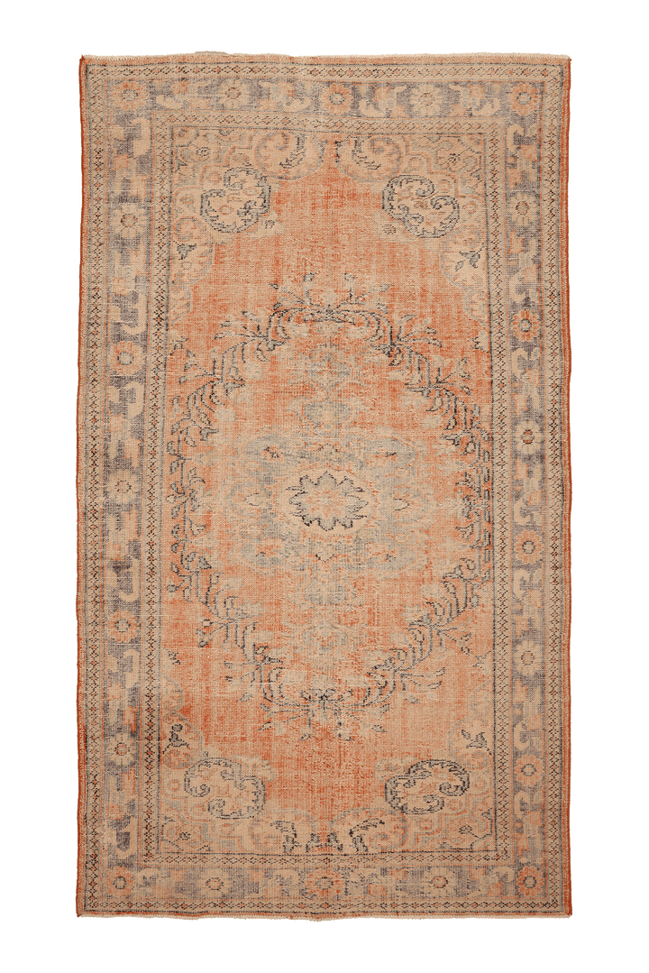 Vintage Manisa Turkish Area Rug 6x10 ft — Orange & Beige Floral