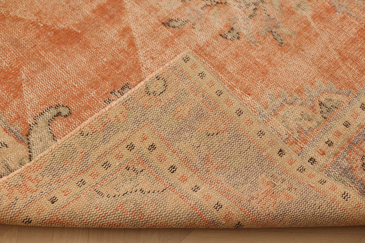 Vintage Manisa Turkish Area Rug 6x9 ft — Orange & Beige Floral
