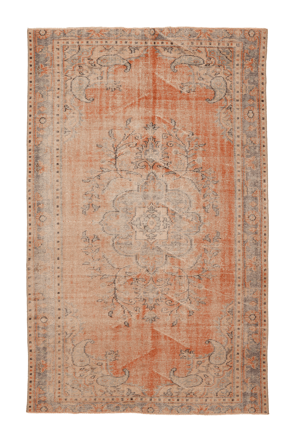 Vintage Manisa Turkish Area Rug 6x9 ft — Orange & Beige Floral
