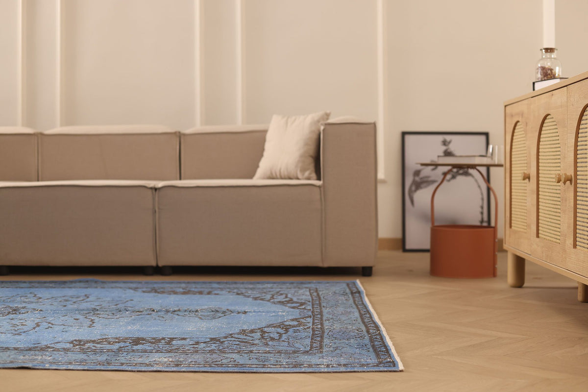 Vintage Isparta Turkish Area Rug 6x8 ft — Blue & Gray Overdyed
