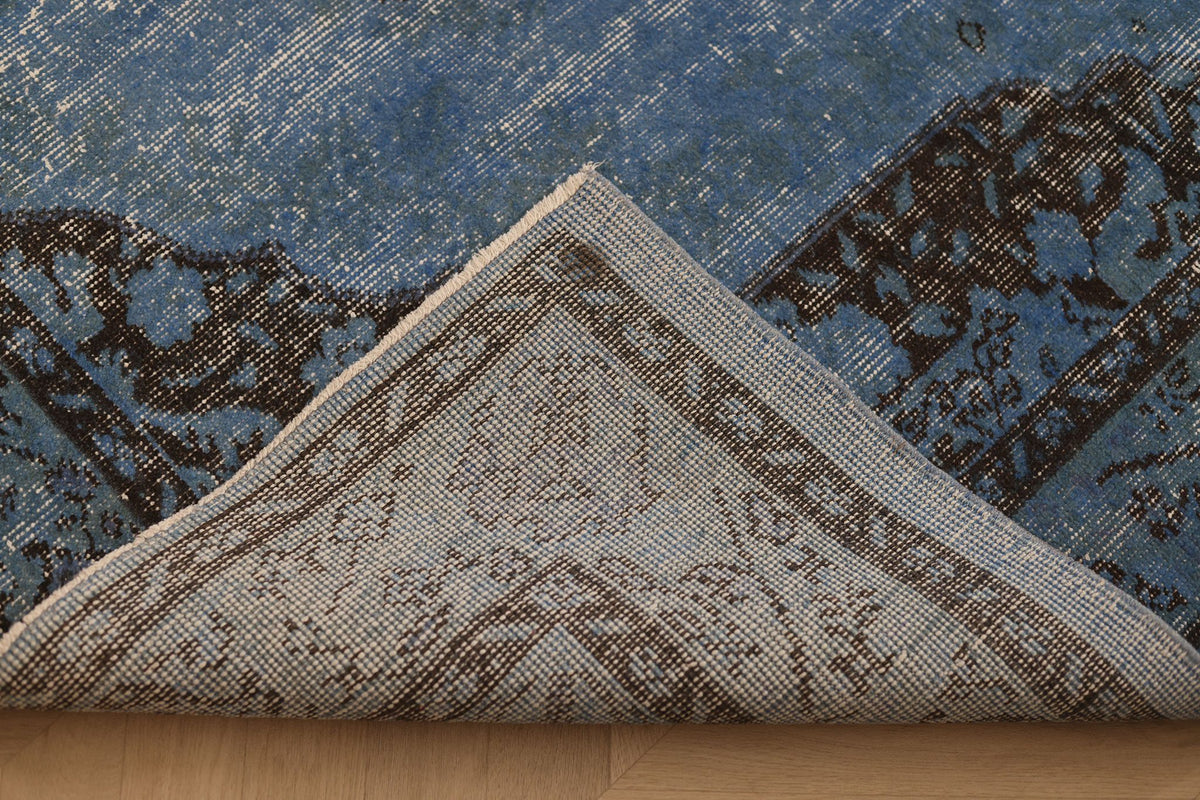 Vintage Isparta Turkish Area Rug 6x8 ft — Blue & Gray Overdyed