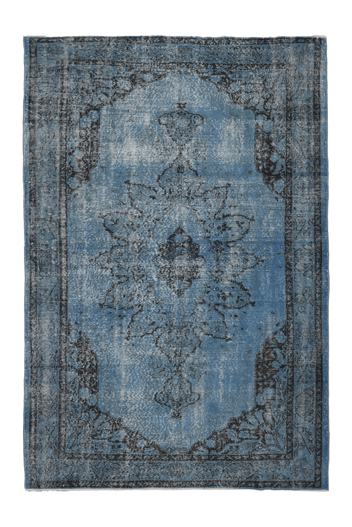 Vintage Isparta Turkish Area Rug 6x8 ft — Blue & Gray Overdyed
