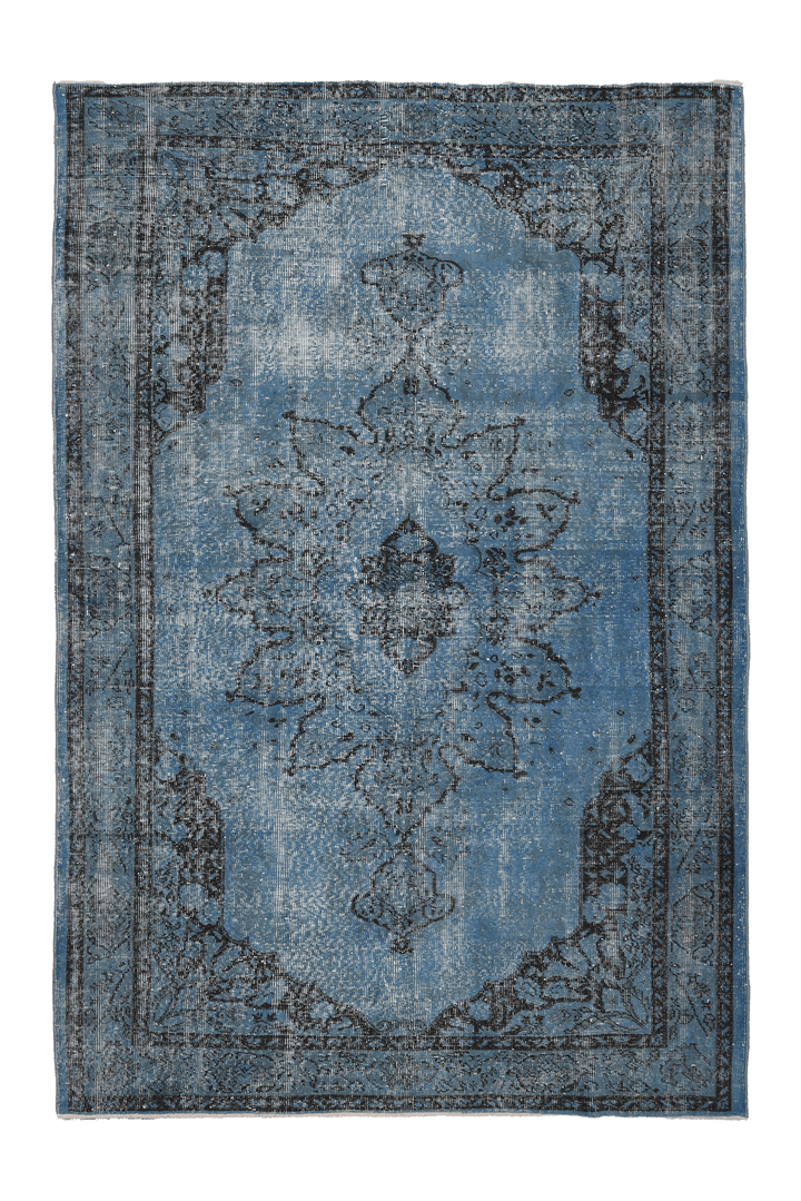 Vintage Isparta Turkish Area Rug 6x8 ft — Blue & Gray Overdyed