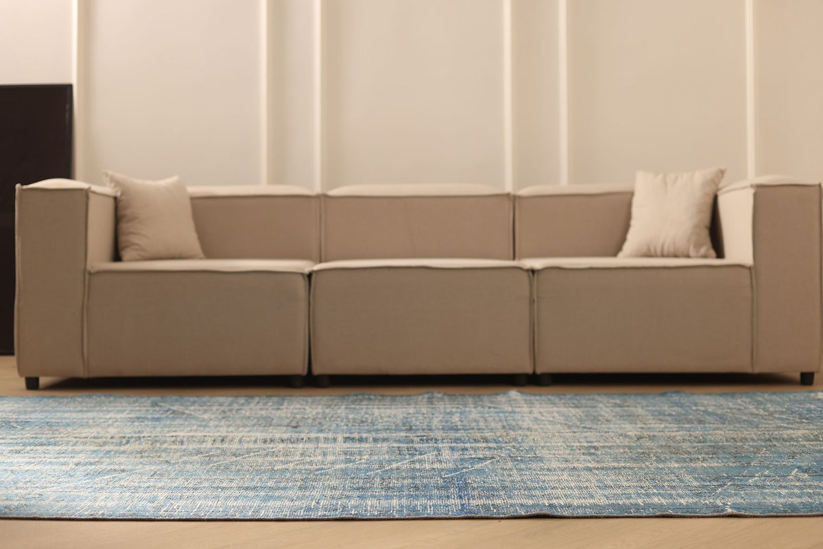 Vintage Manisa Turkish Area Rug 6x9 ft — Blue & Gray Overdyed
