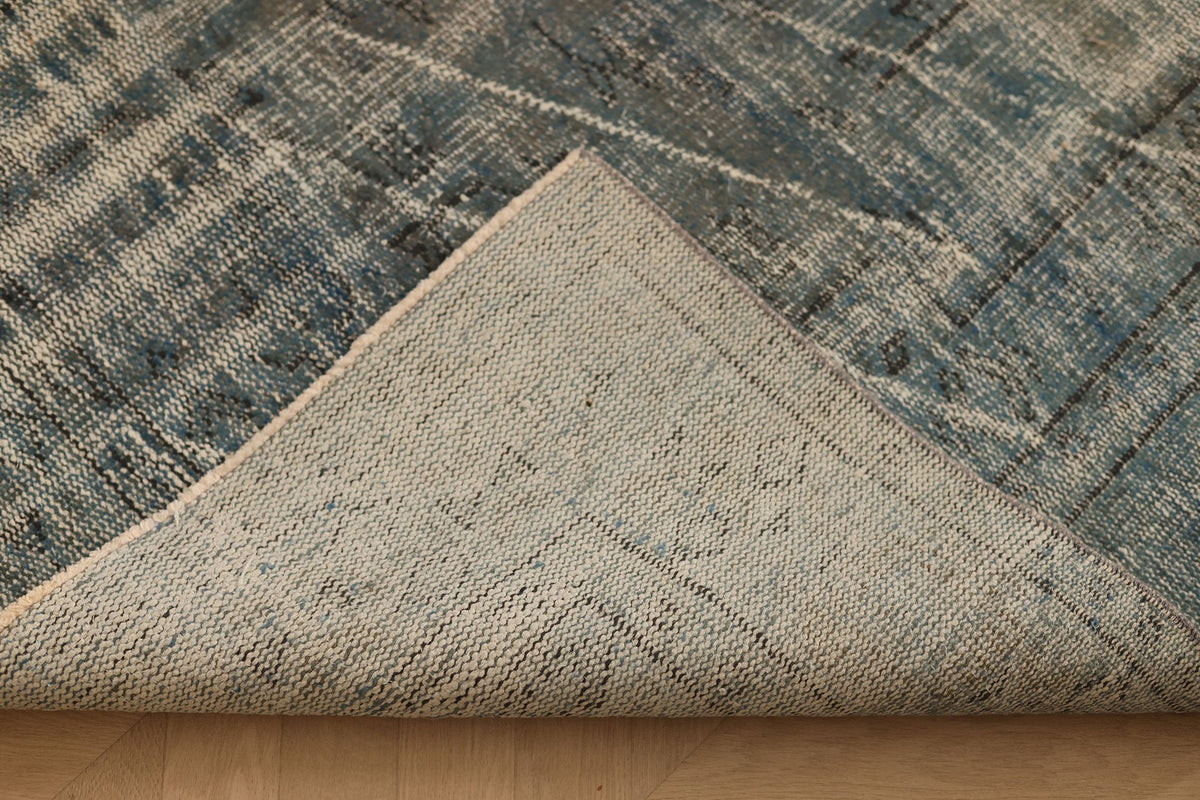Vintage Manisa Turkish Area Rug 6x9 ft — Blue & Gray Overdyed