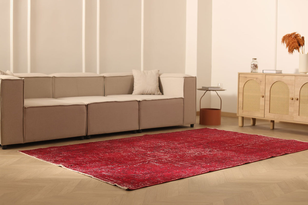 Vintage Isparta Turkish Area Rug 6x9 ft — Red Overdyed