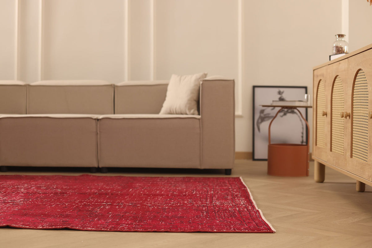 Vintage Isparta Turkish Area Rug 6x9 ft — Red Overdyed