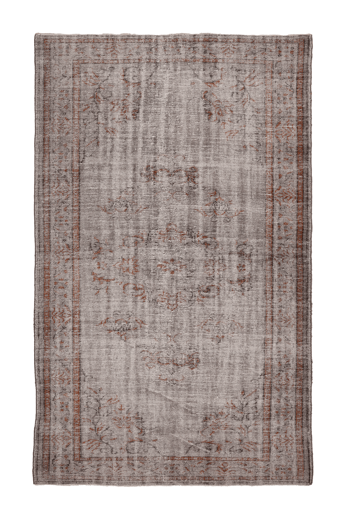 Vintage Manisa Turkish Area Rug 6x9 ft — Gray & Orange Floral