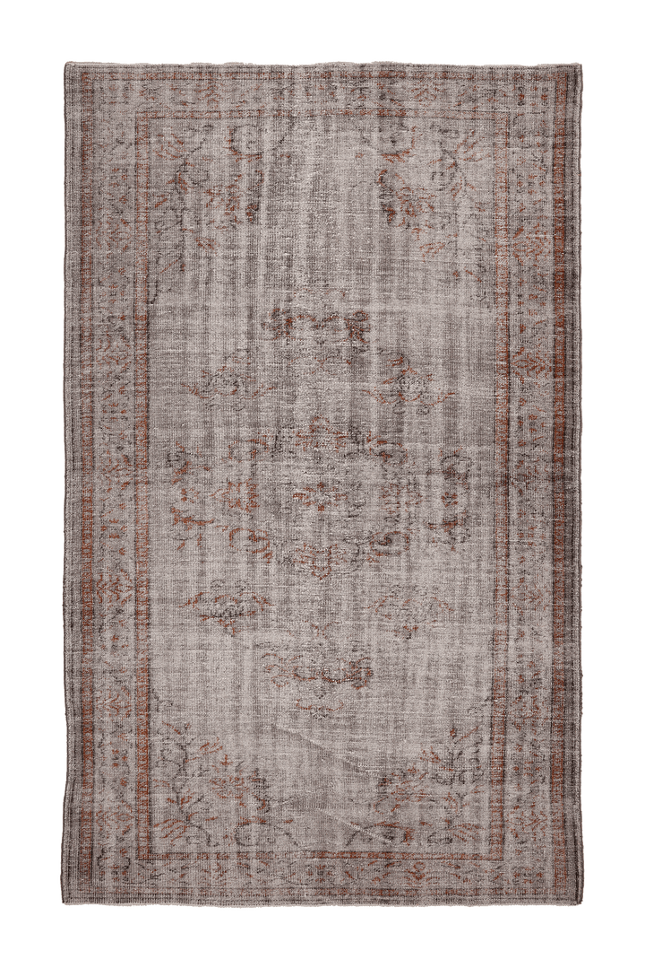 Vintage Manisa Turkish Area Rug 6x9 ft — Gray & Orange Floral