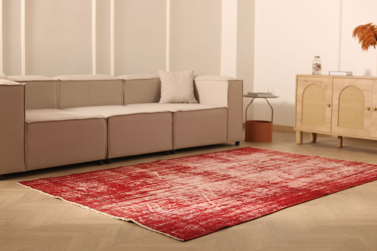 Vintage Manisa Turkish Area Rug 6x9 ft — Red Overdyed