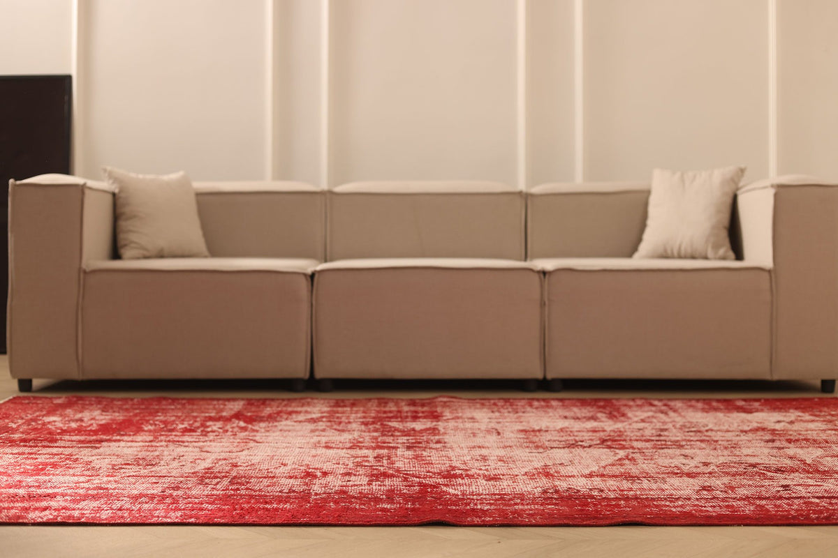 Vintage Manisa Turkish Area Rug 6x9 ft — Red Overdyed